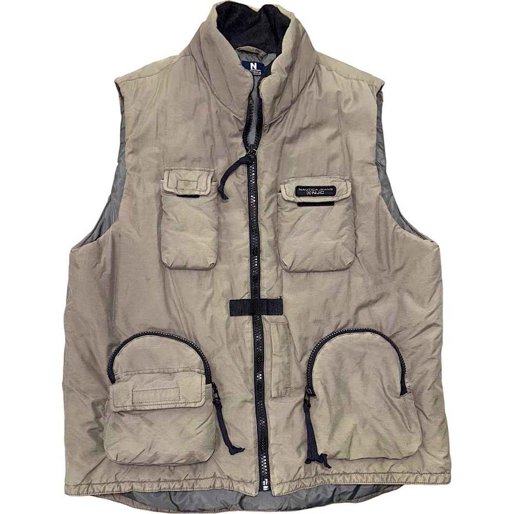 Vintage CARGO VEST Nautica Tactical Safari Military Green Puffer Vest Men’s XXL
